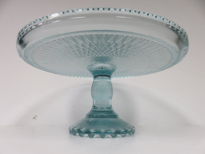 Jeannette Glass Blue Harp Cake Stand