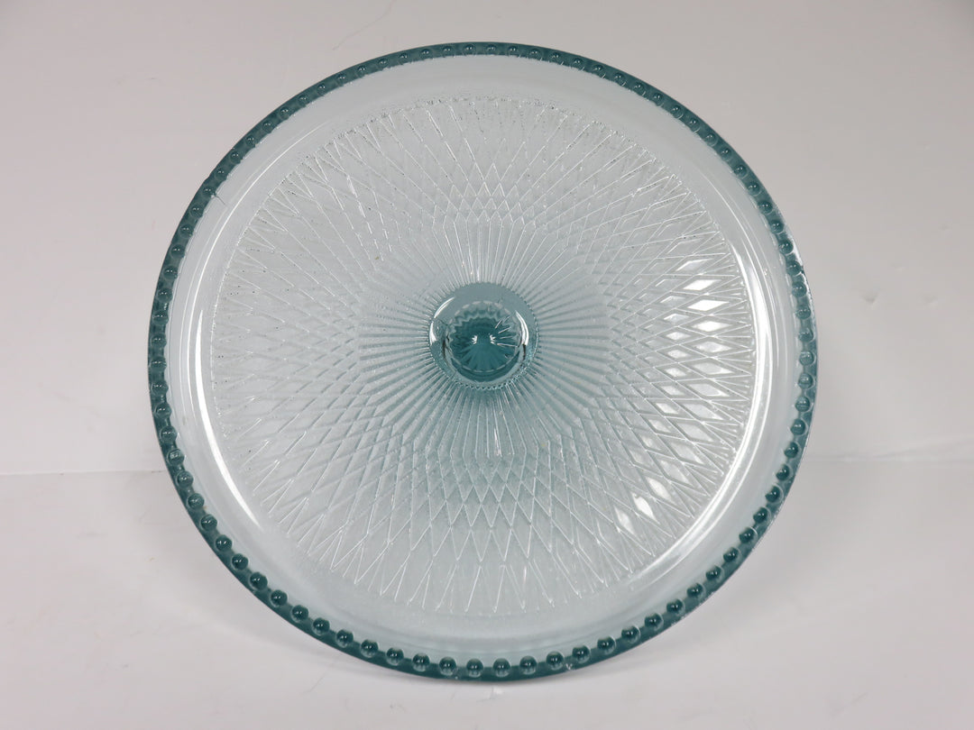 Jeannette Glass Blue Harp Cake Stand