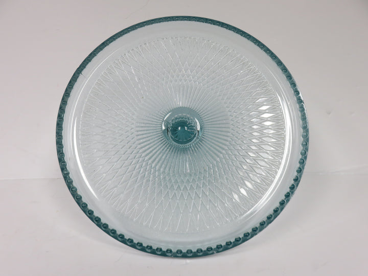 Jeannette Glass Blue Harp Cake Stand