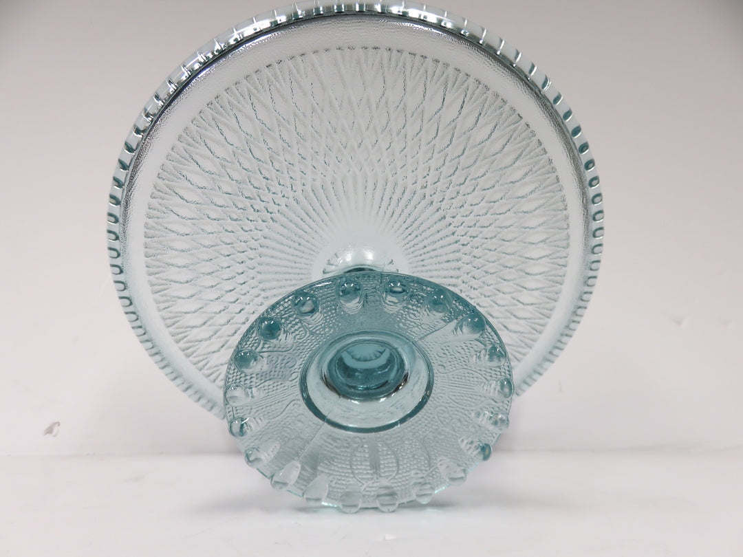 Jeannette Glass Blue Harp Cake Stand