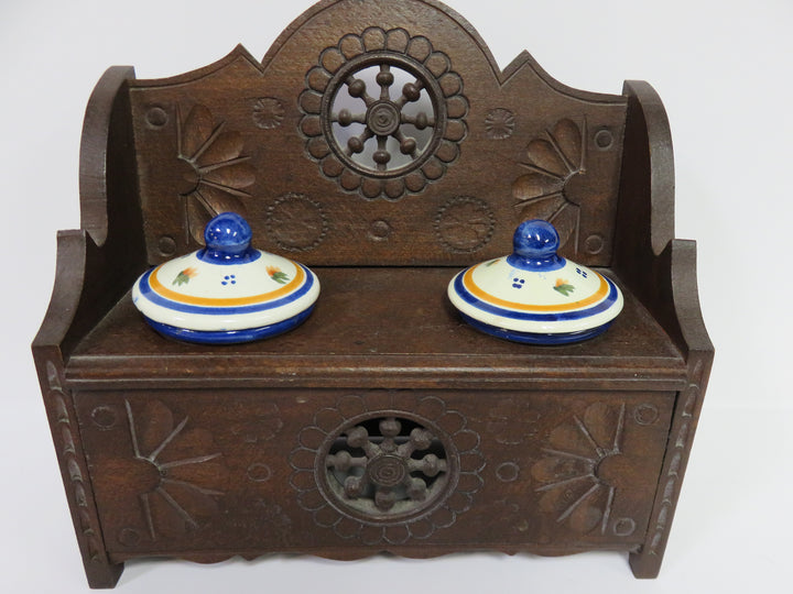 Henriot Quimper Carved Wood Ink Well