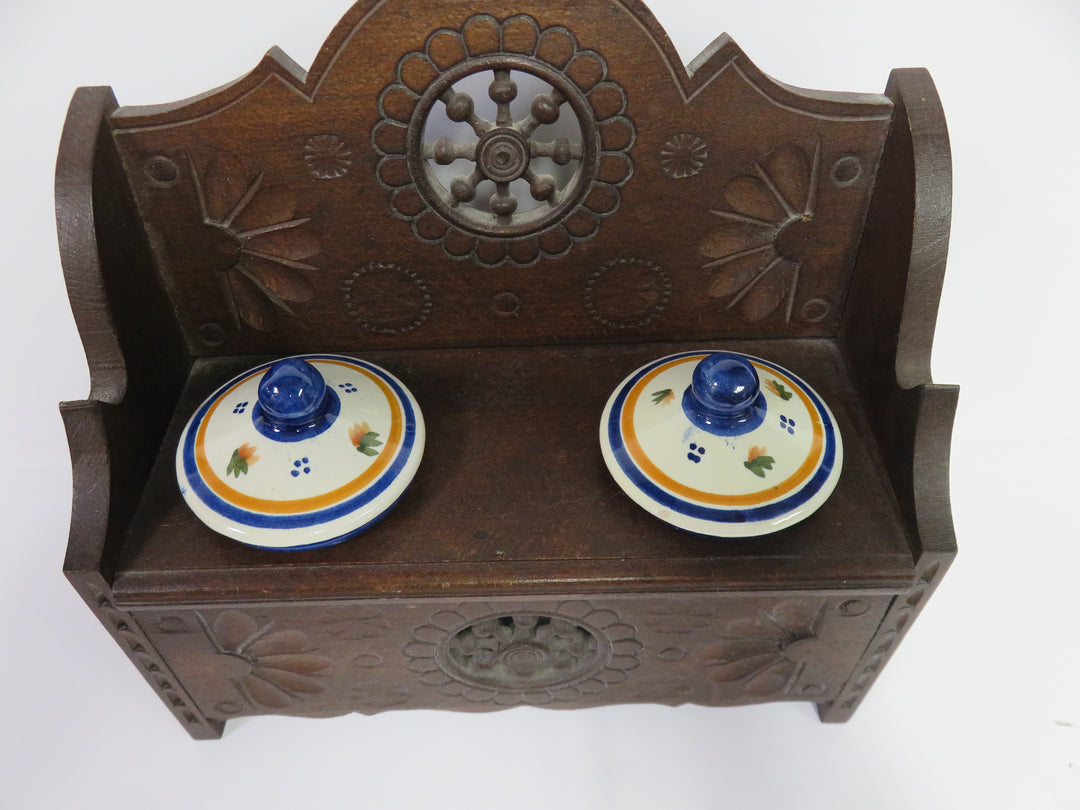 Henriot Quimper Carved Wood Ink Well