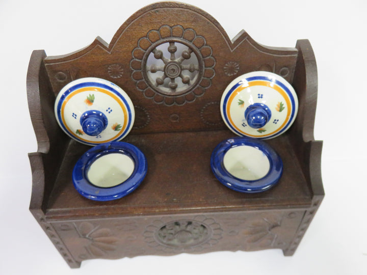 Henriot Quimper Carved Wood Ink Well