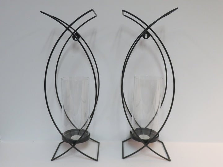 Metal Candleholders with Glass Chimneys