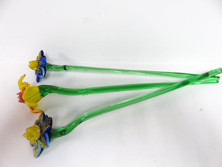 Trio of Art Glass Flowers