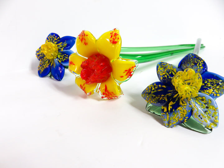 Trio of Art Glass Flowers