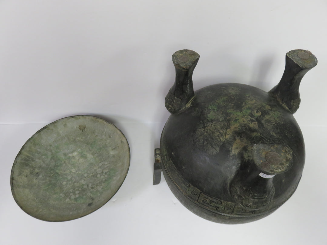 Three Footed Verdigris Vessel