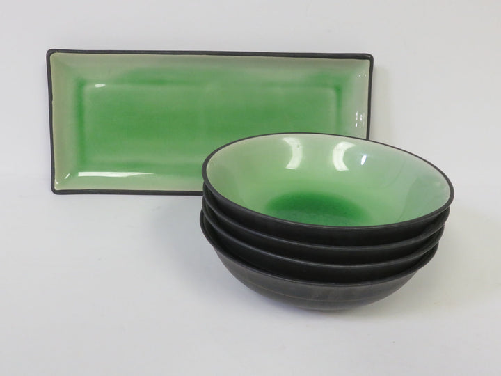 Green Crackled Finish  Bowls and Tray Set