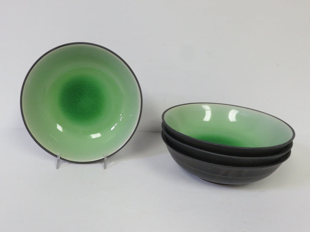 Green Crackled Finish  Bowls and Tray Set