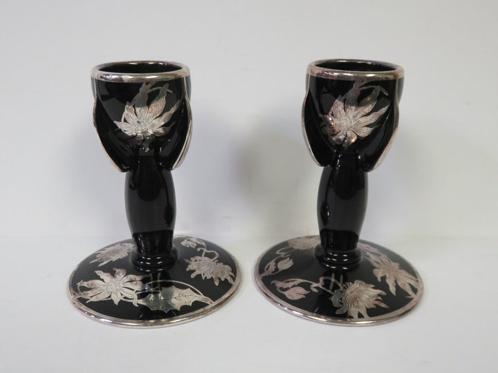 Art Deco Black and Silver Candlesticks