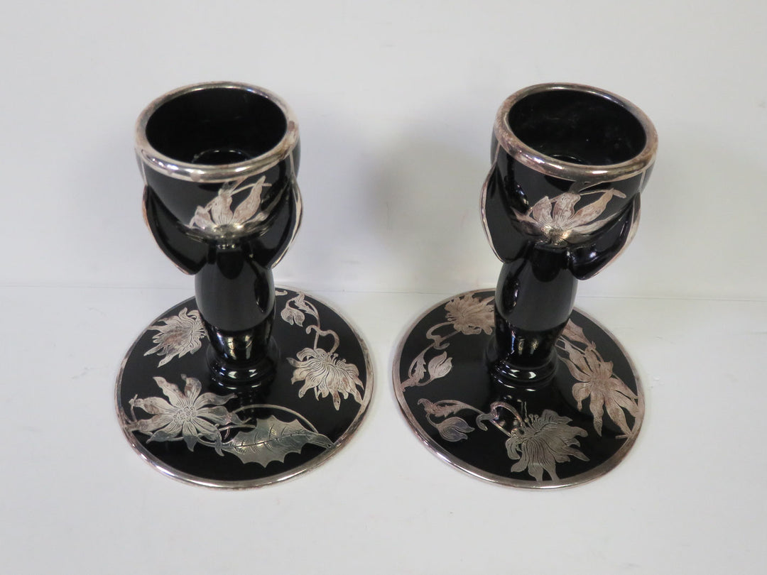 Art Deco Black and Silver Candlesticks