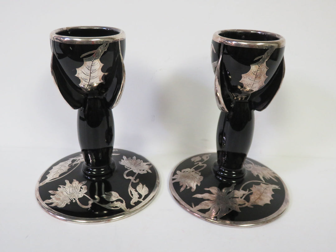 Art Deco Black and Silver Candlesticks