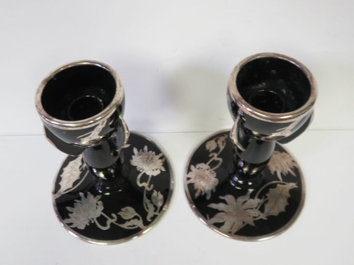 Art Deco Black and Silver Candlesticks