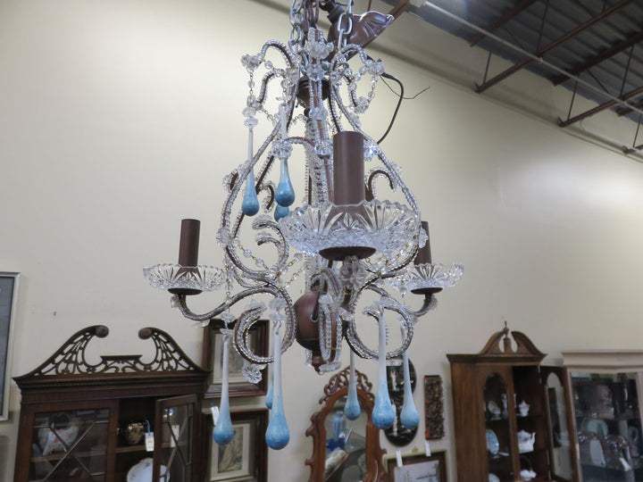 Vintage Crystal Chandelier with Blue Baubles