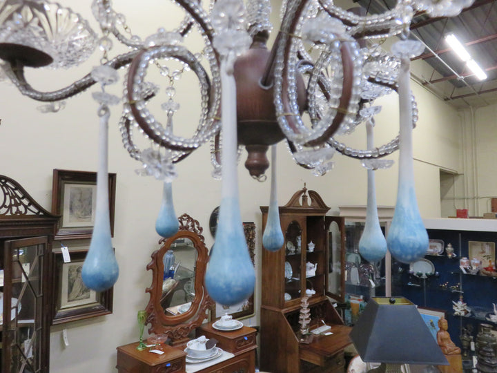 Vintage Crystal Chandelier with Blue Baubles