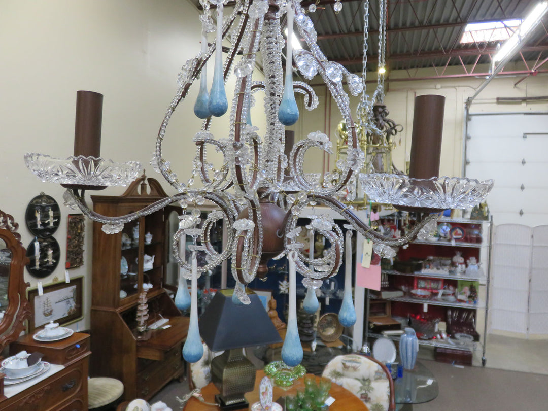 Vintage Crystal Chandelier with Blue Baubles