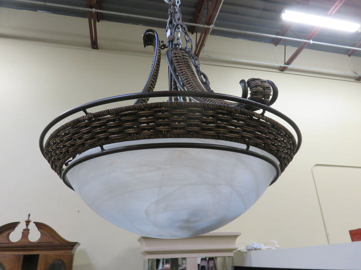 Wicker and Frosted Glass Chandelier