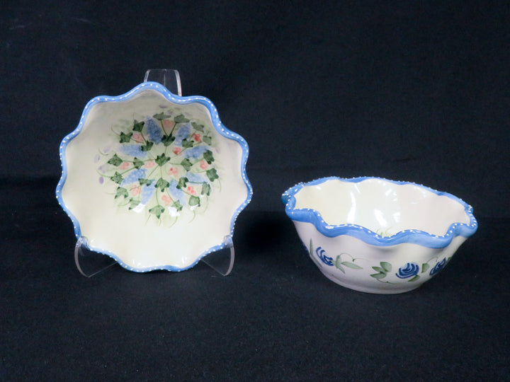 Art Pottery Blue and Cream Bowls