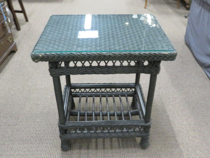 Green Wicker End Table