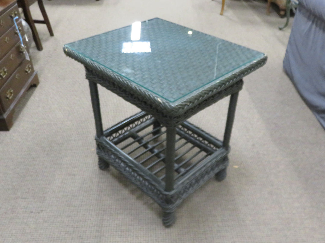 Green Wicker End Table