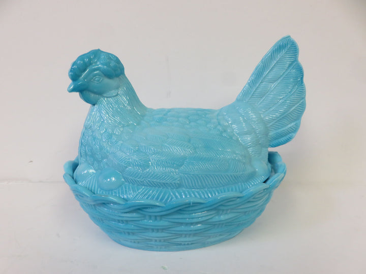 Westmoreland Blue Milk Glass Hen On Nest