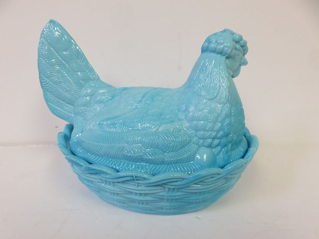 Westmoreland Blue Milk Glass Hen On Nest