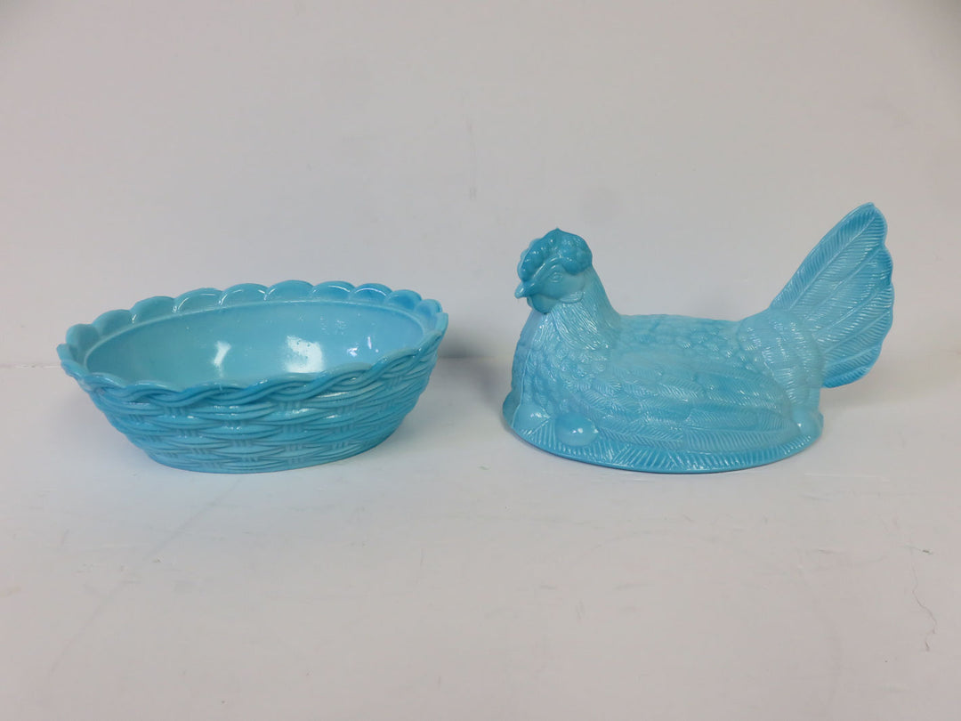 Westmoreland Blue Milk Glass Hen On Nest