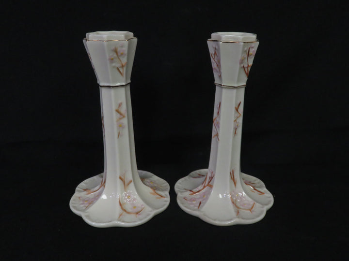 Belleek Cherry Blossom Candlesticks