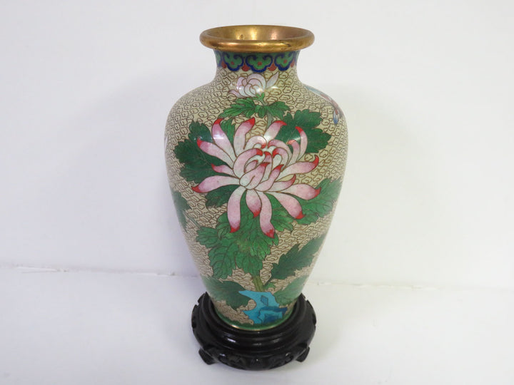 Cloisonne Vase on Wood Stand