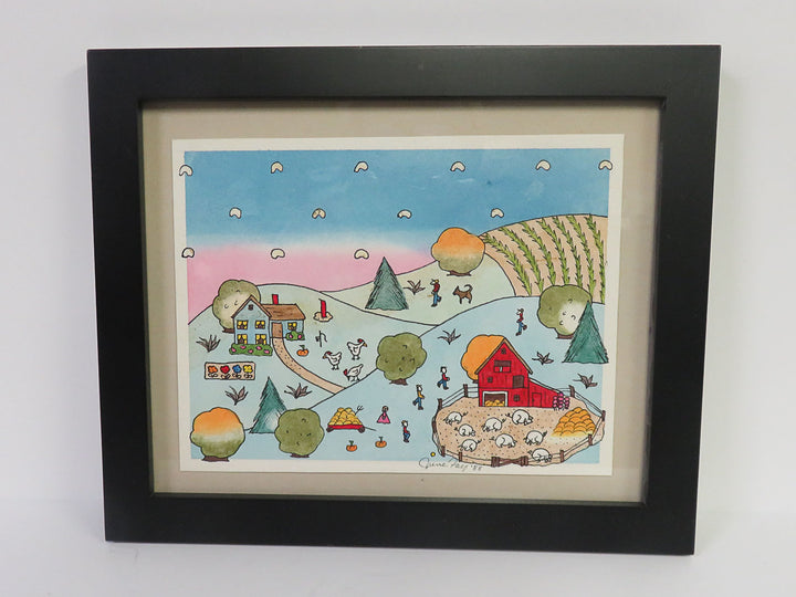 Naive Folk Art Original Watercolor