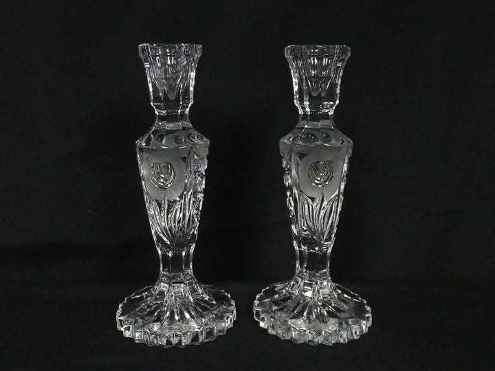 Frosted Rose and Cut Glass Candlesticks