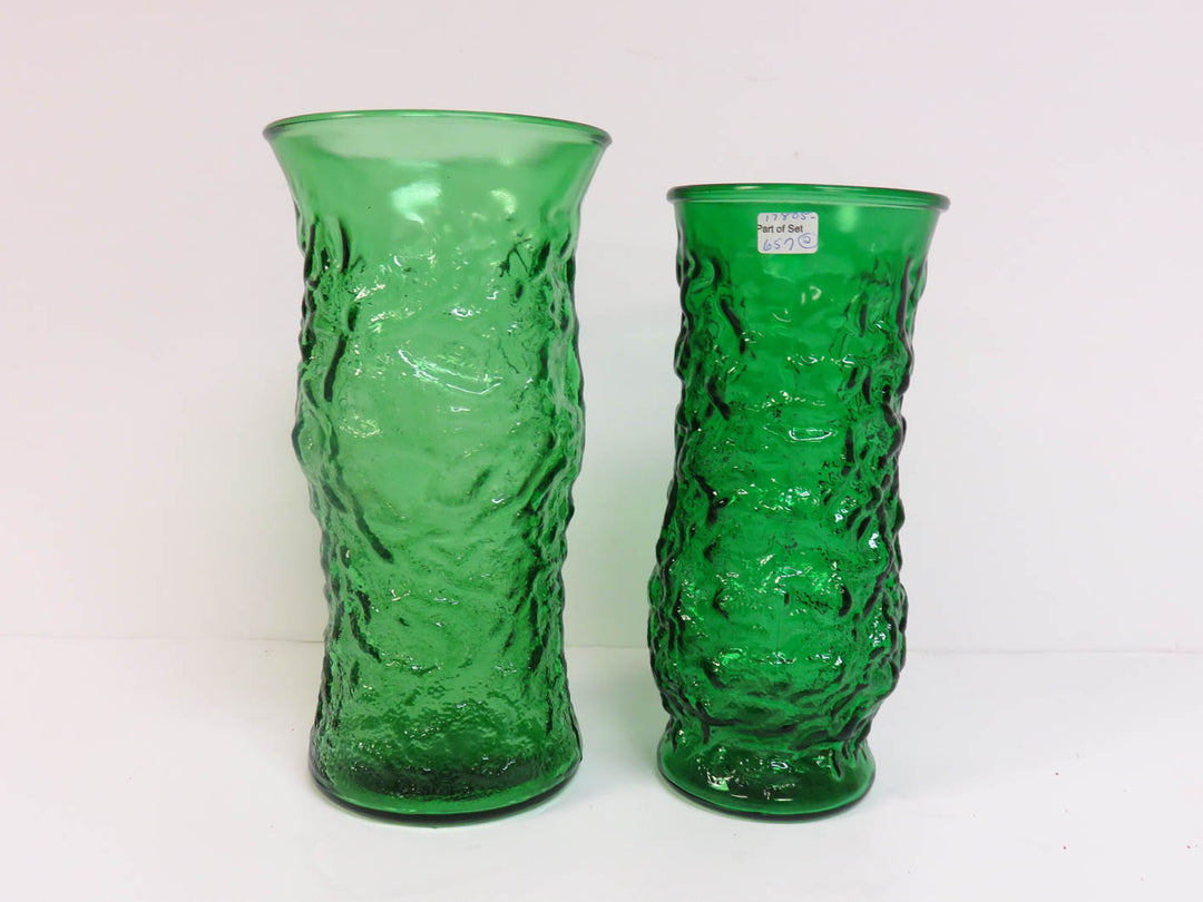 Green Crinkle Glass Vases