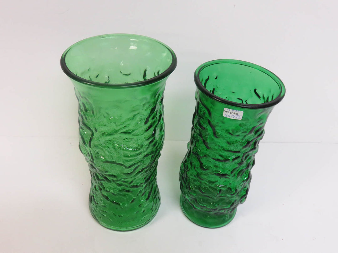 Green Crinkle Glass Vases