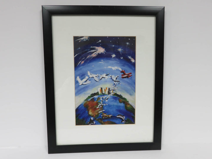 Flying Birds over World Print