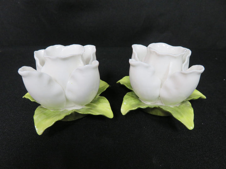 White Floral Candleholders