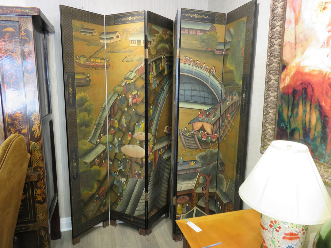 Vintage Hand Painted Asian Screen