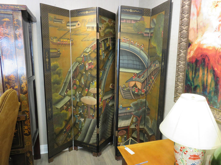 Vintage Hand Painted Asian Screen