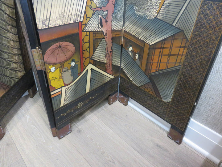 Vintage Hand Painted Asian Screen
