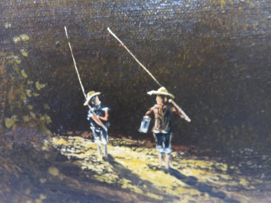Original Oil Painting of Boys Going Fishing