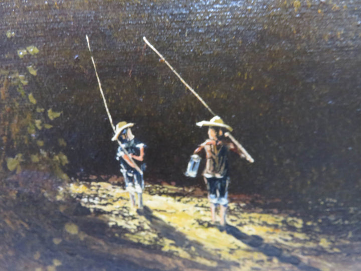 Original Oil Painting of Boys Going Fishing