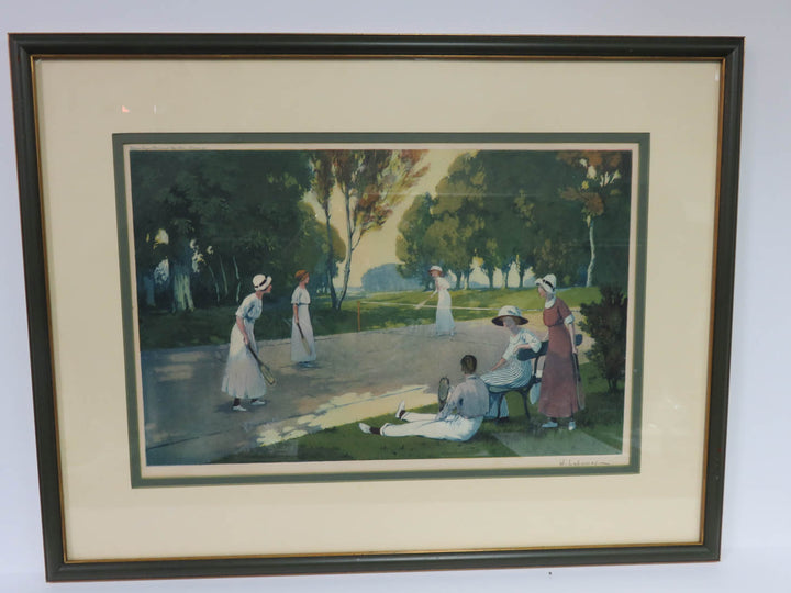 Vintage Tennis Game Lithograph