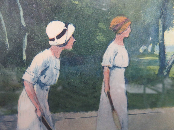 Vintage Tennis Game Lithograph