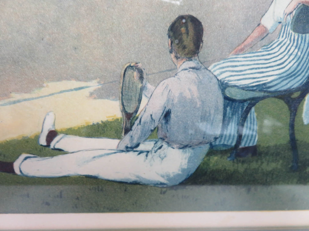 Vintage Tennis Game Lithograph