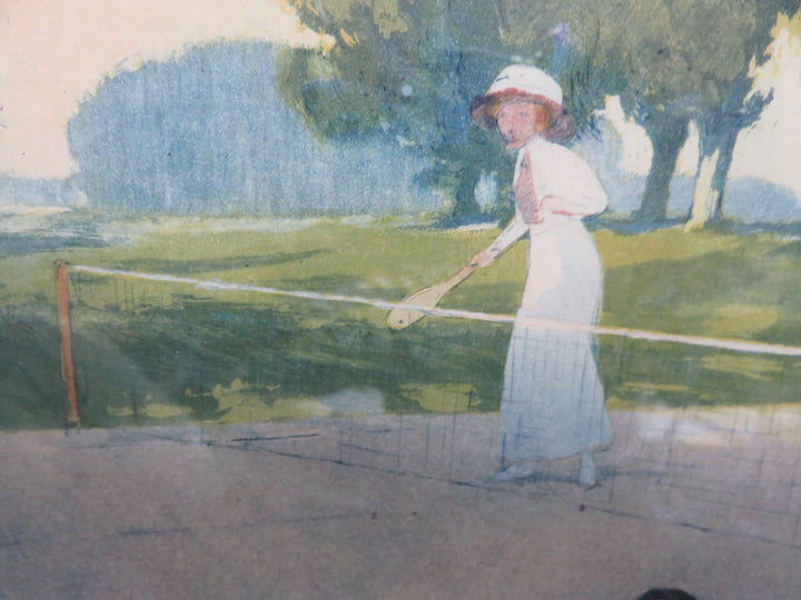 Vintage Tennis Game Lithograph