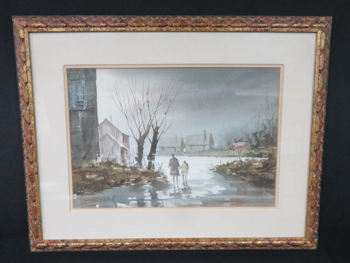 Village in Winter Scene Print