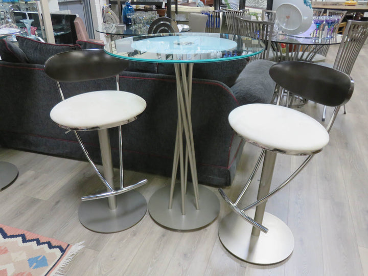 Chrome & Glass Cafe Table with Two Chairs