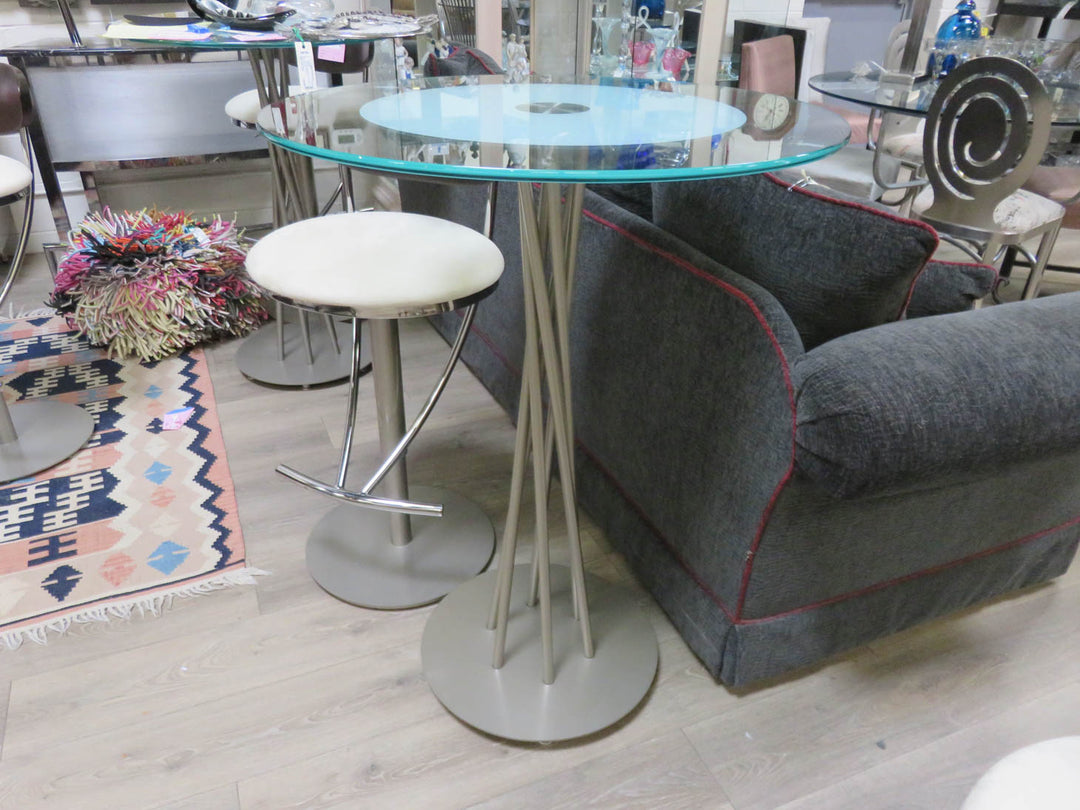 Chrome & Glass Cafe Table with Two Chairs