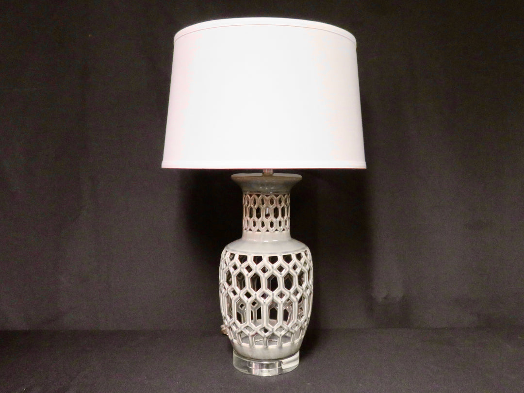 Grey Open Weave Table Lamp