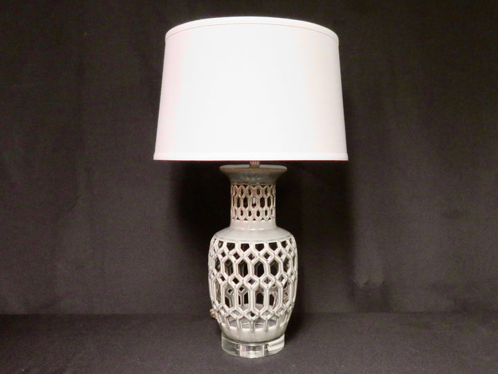 Grey Open Weave Table Lamp