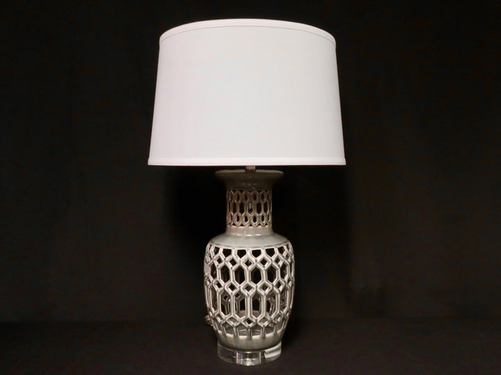 Grey Open Weave Table Lamp